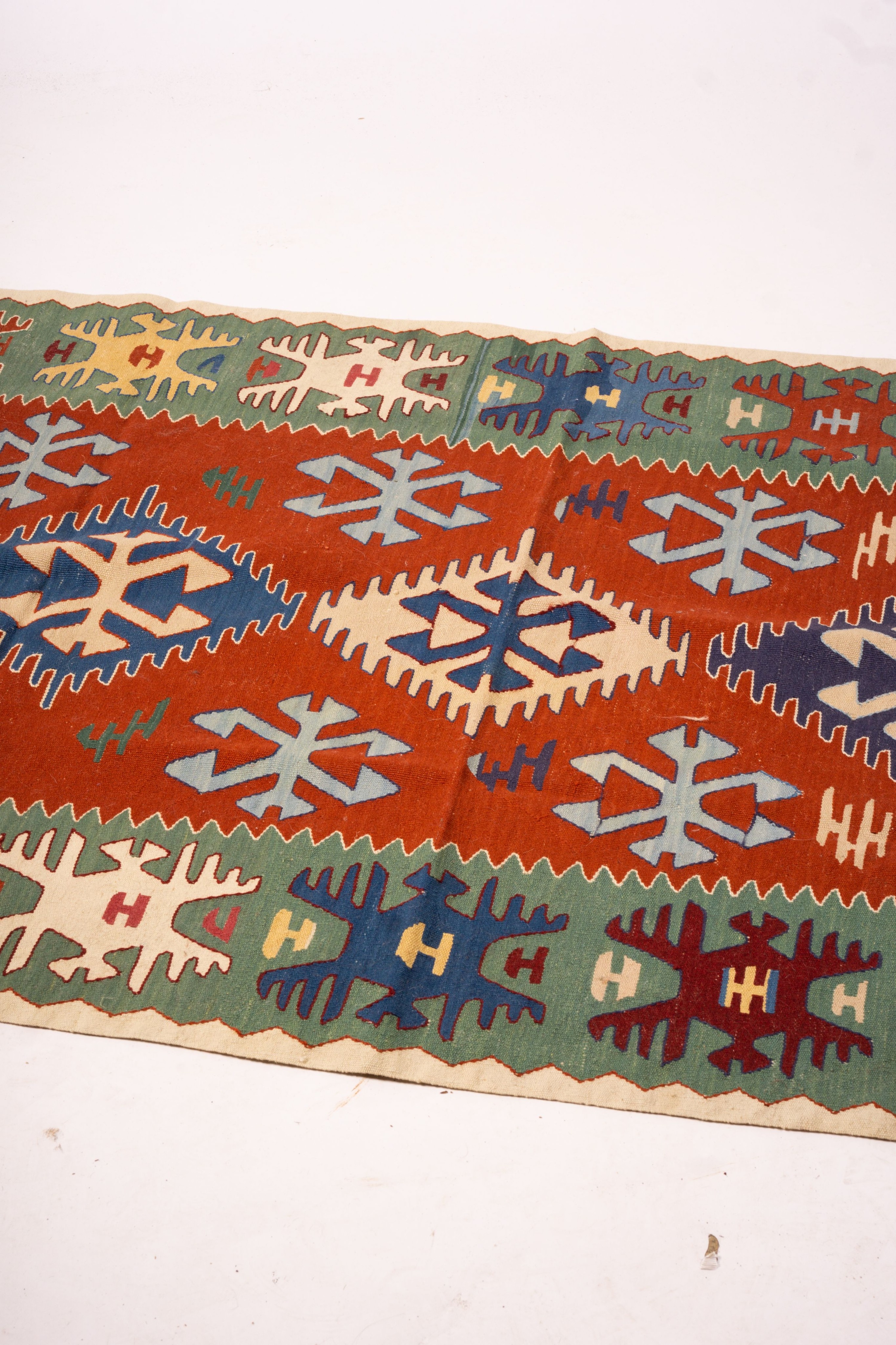Two geometric Kelim flat weave rugs, larger 160 x 104cm